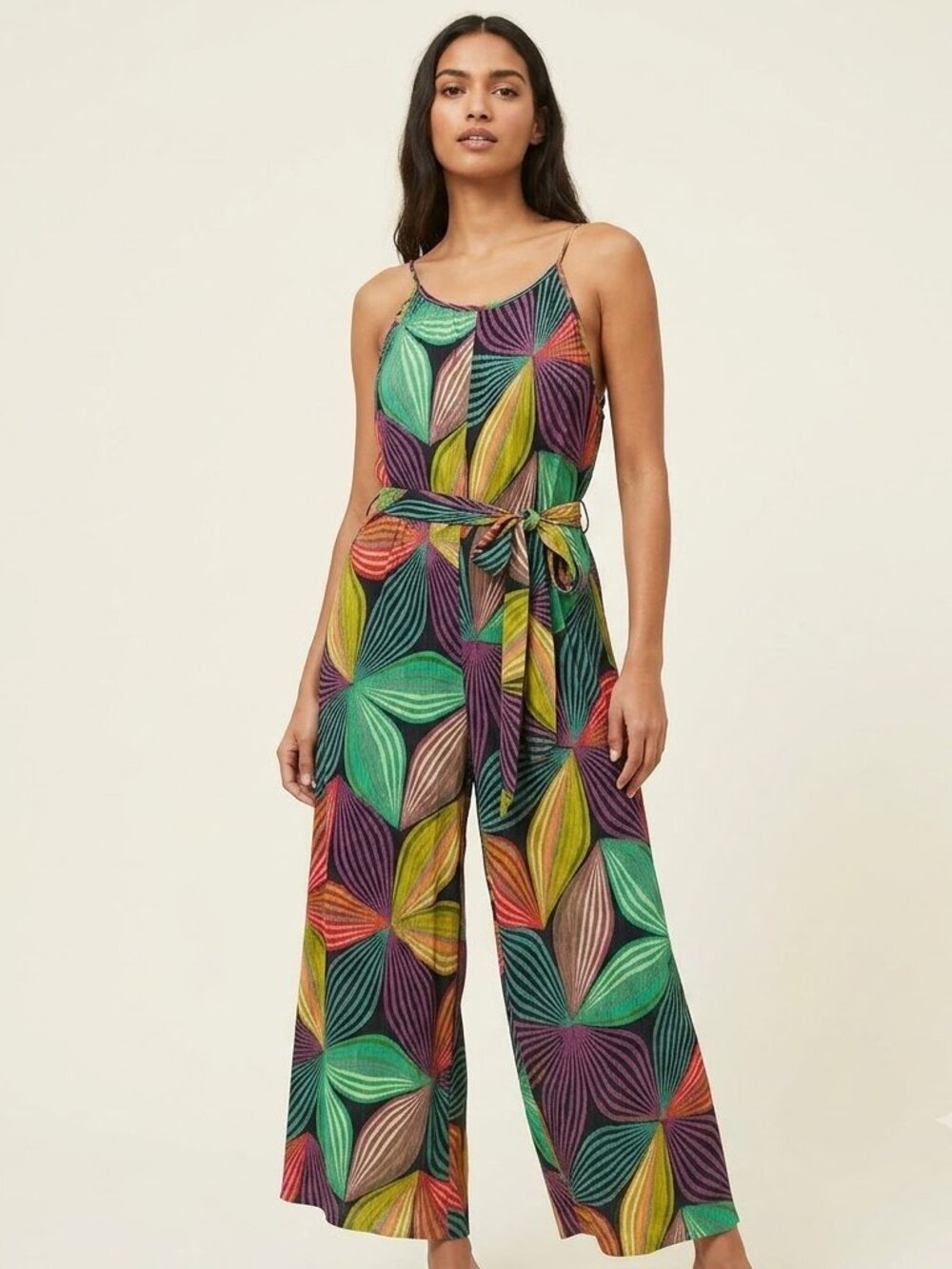 NWT Anthropologie Multicolor Leaf-Pattern Wide-Leg Jumpsuit size medium